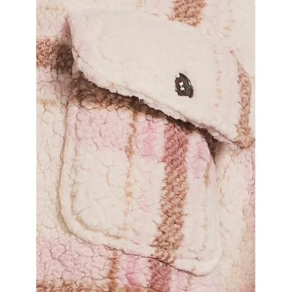 LAST CHANCE Ultra soft Plaid Printed Faux Sherpa Shacket - Picture 4 of 10